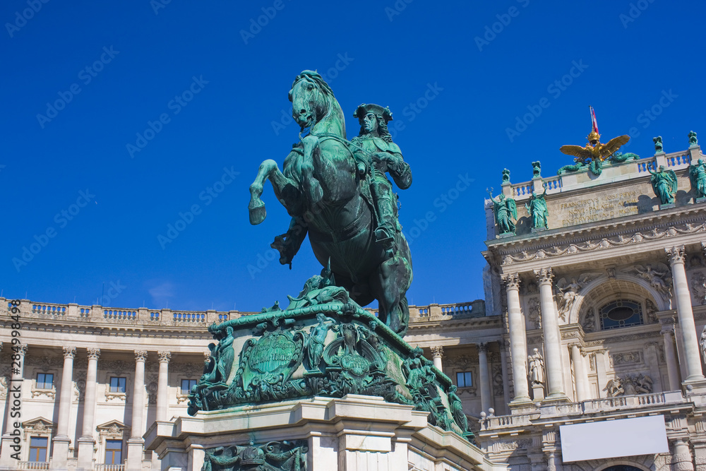 Equestrian statue of Prince Eugene of Savoy by Anton Dominick Ritter von Fernkorn (1865) at Heldenplatz (Heroes' square) in Vienna