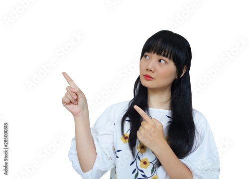 Cute Asian Girl Pointing Fi...