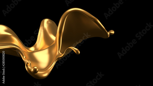 Luxury elegant splash liquid gold. 3d illustration, 3d rendering.