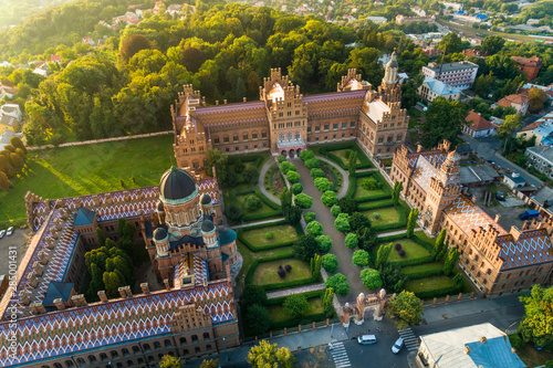 Obraz na płótnie Aerial  sunset view of Yury Fedkovych national University in Chernivtsi, Ukraine