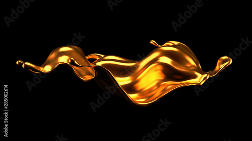 Luxury elegant splash liquid gold. 3d illustration, 3d rendering.