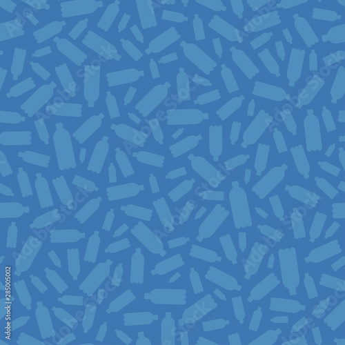 A seamless pattern with the plastic bottles in the ocean. The environment protection vector design for a poster, flyer print. Plastic free and zero waste theme