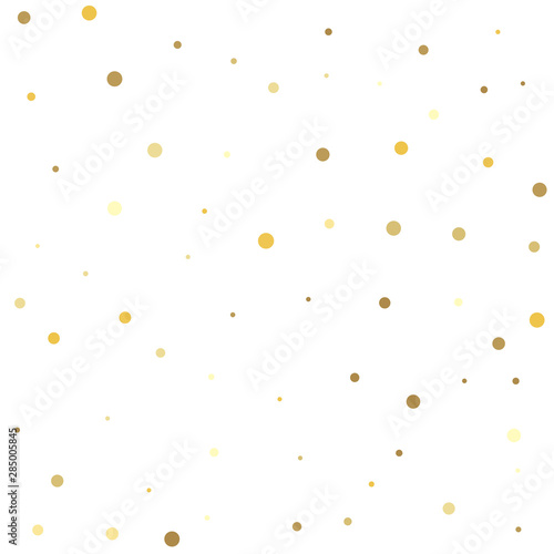 Gold flying dots confetti magic cosmic christmas vector. Confetti cover from gold dots.