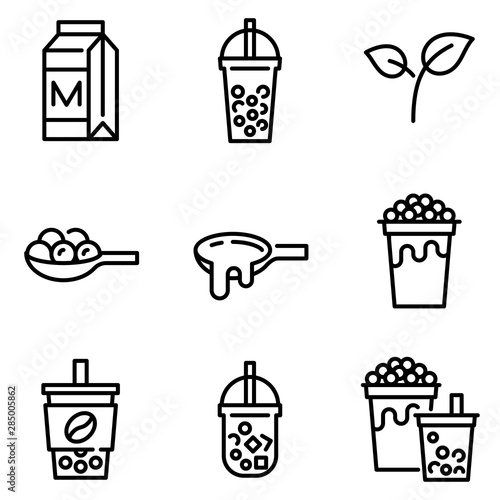 Bubble tea or Pearl milk tea line icon set, vector illustration
