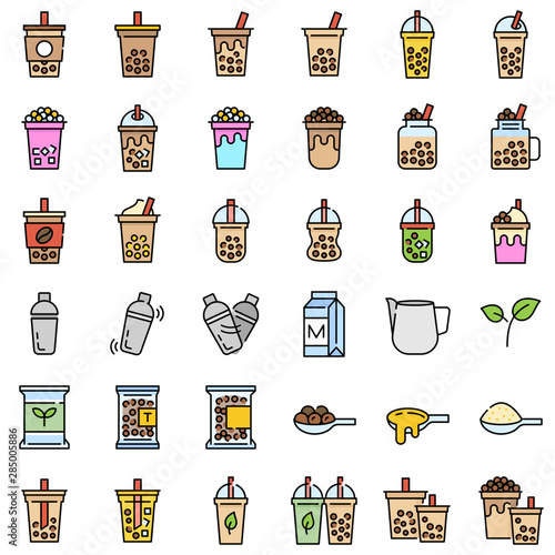 Bubble tea or Pearl milk tea filled icon set