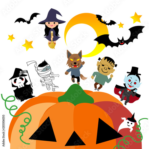 ハロウィンのモンスターと魔女