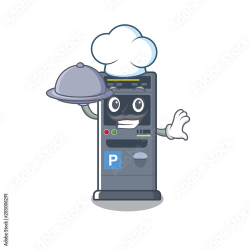 Chef with food parking vending machine isolated the mascot photo