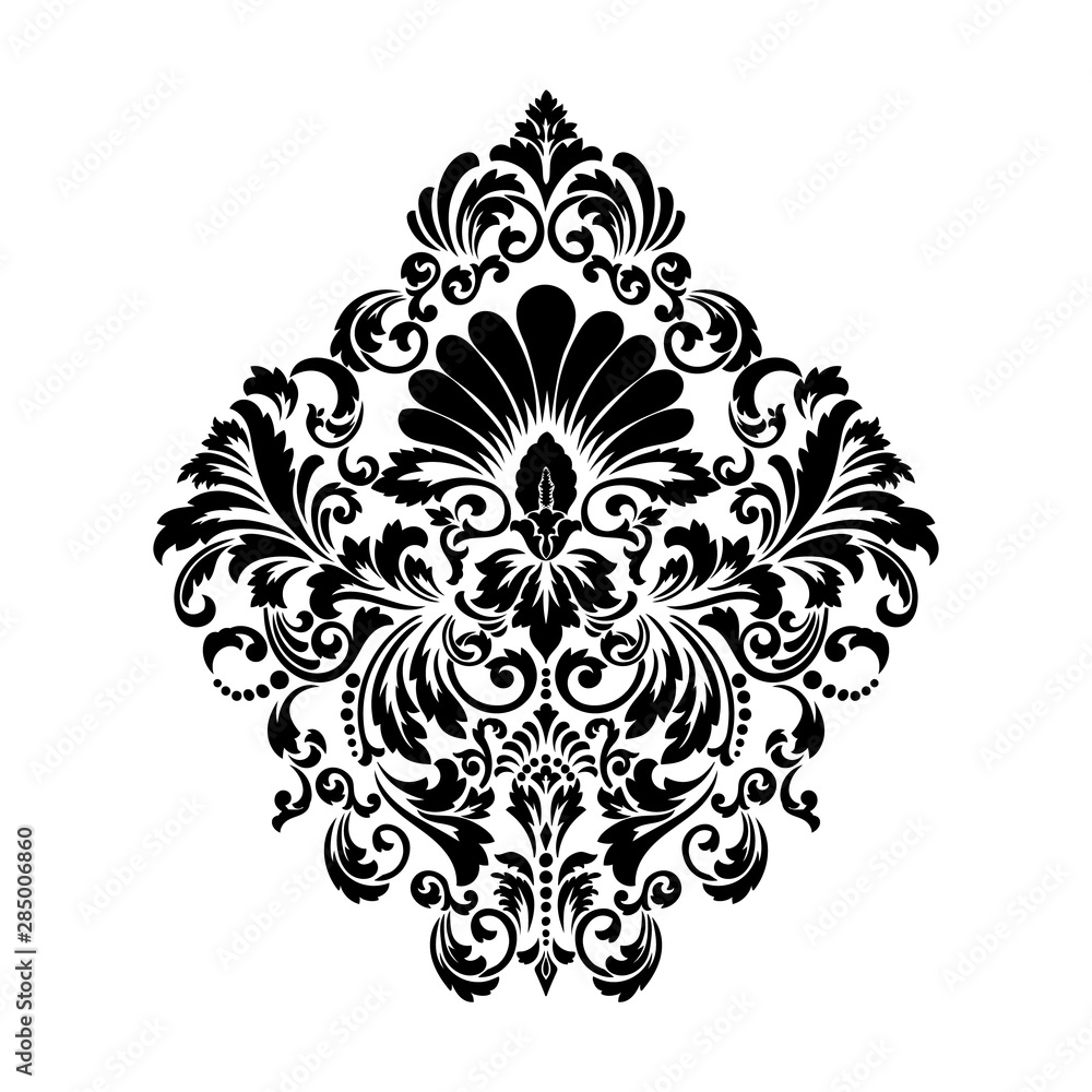 Vector damask element. Isolated damask central illistration. Classical luxury old fashioned damask ornament, royal victorian texture for wallpapers, textile, wrapping