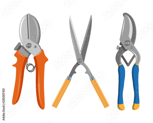 Set of Different garden shears and pruners. Vector Graphics to Design.