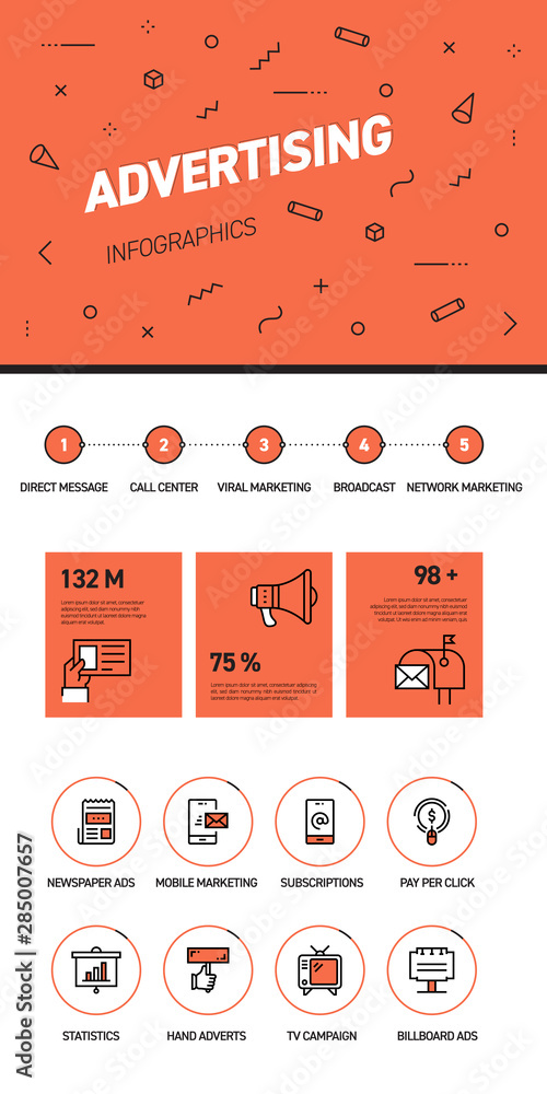 Linear and flat web design template of three pages with colored outline ...