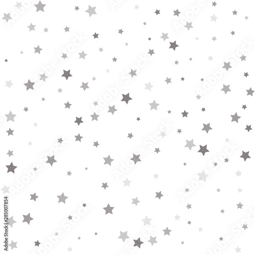 Abstract pattern of random falling silver stars. Silver stars.