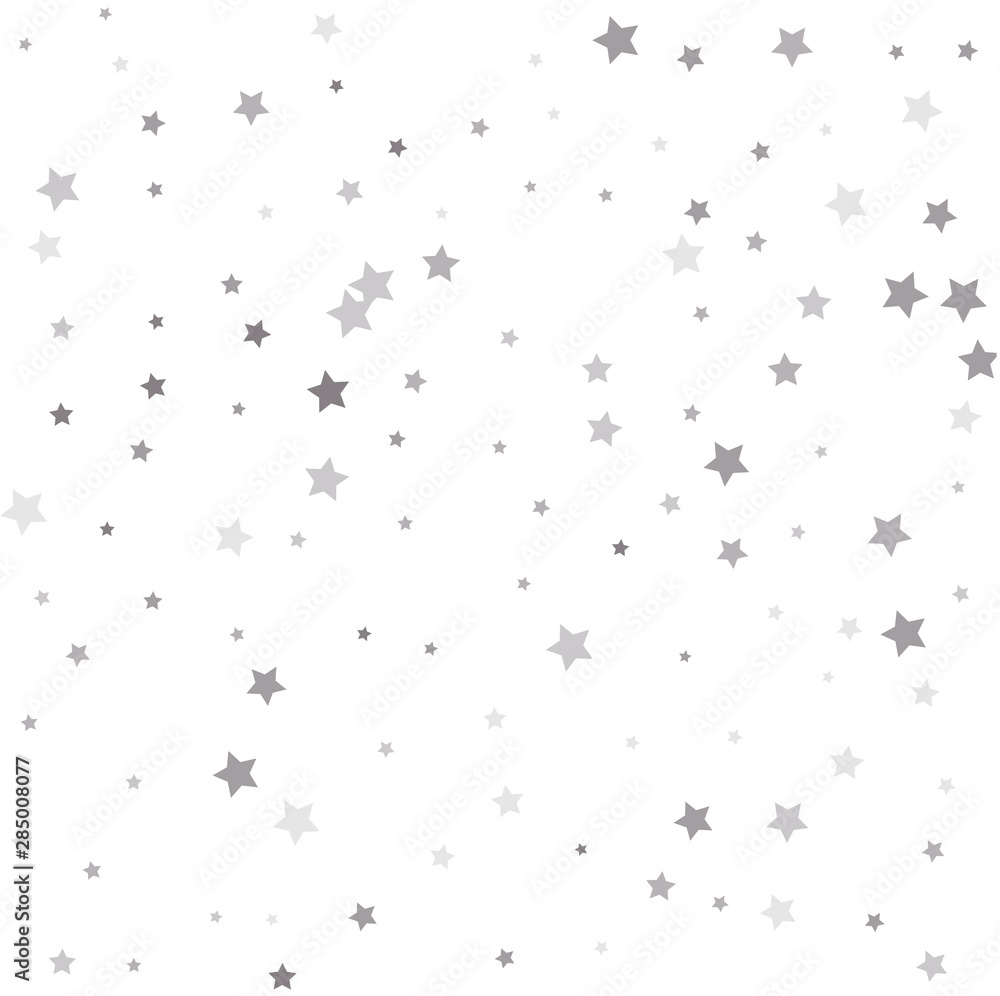 Abstract pattern of random falling silver stars. Festival decor.