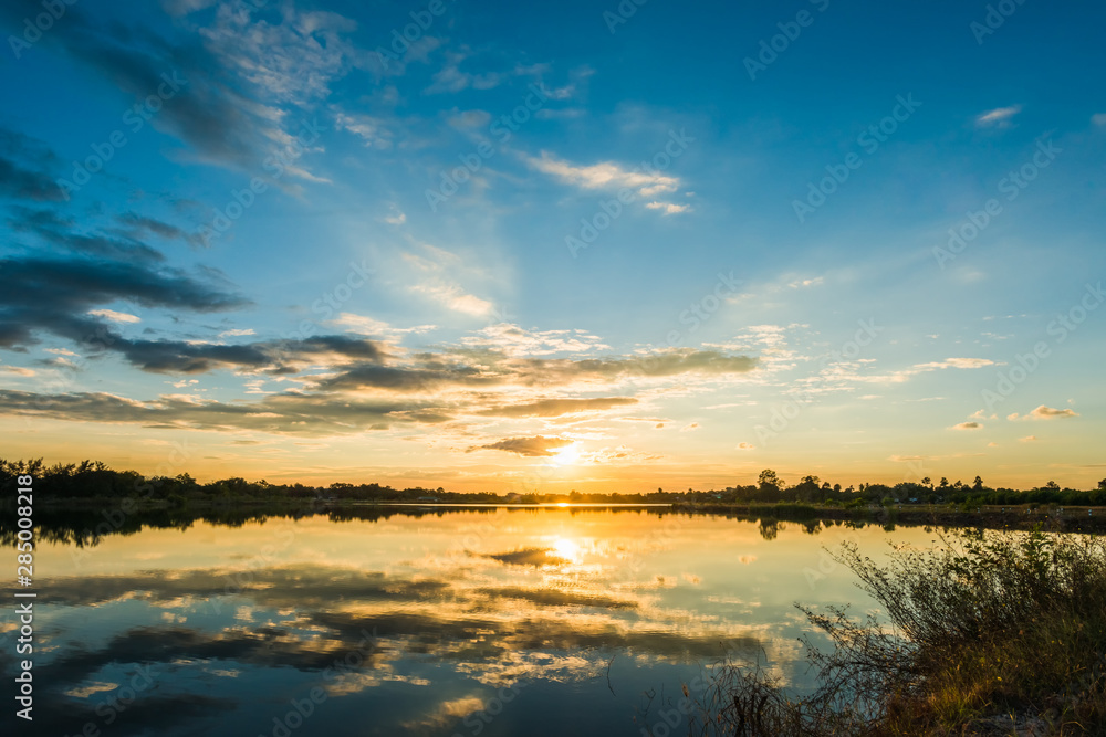 Sunset on the lake landscape Sunset on the lake landscape