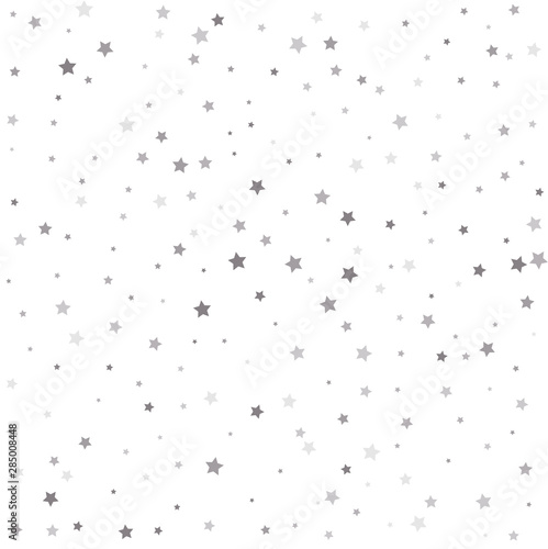 Silver stars on a square background. Christmas stars background vector, flying silver sparkles confetti.