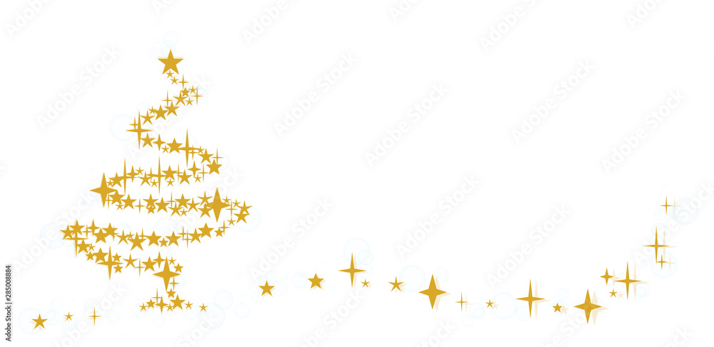 Weihnachtskarte mit Tannenbaum, Sternen und Schneeflocken isoliert