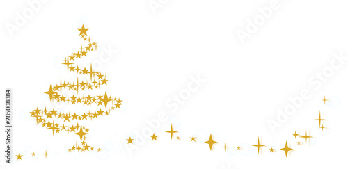Weihnachtskarte mit Tannenbaum, Sternen und Schneeflocken isoliert