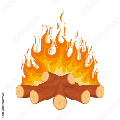 Burning Fire. Campfire. Firewood Logs in Fire. Wood Camp Fire. Vector graphics to design.