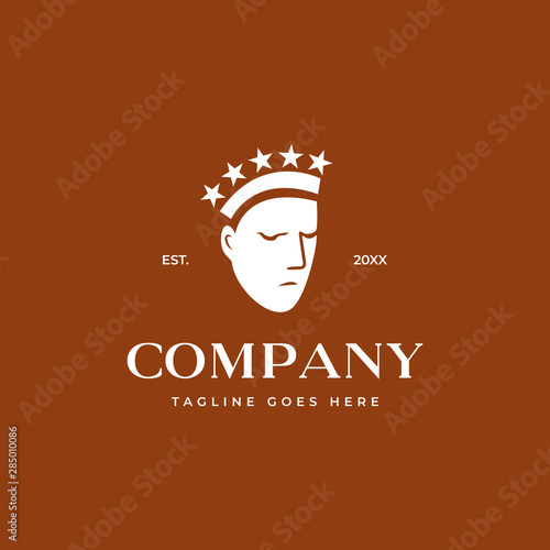 man face head with five stars crown logo icon vector template