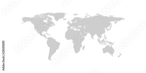 Continents in points. Planet Earth in pixels. Gray background.