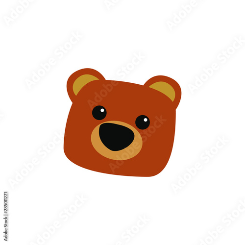 Cute bear round vector graphic icon.grizzly bear animal head  face illustration. Isolated on white background
