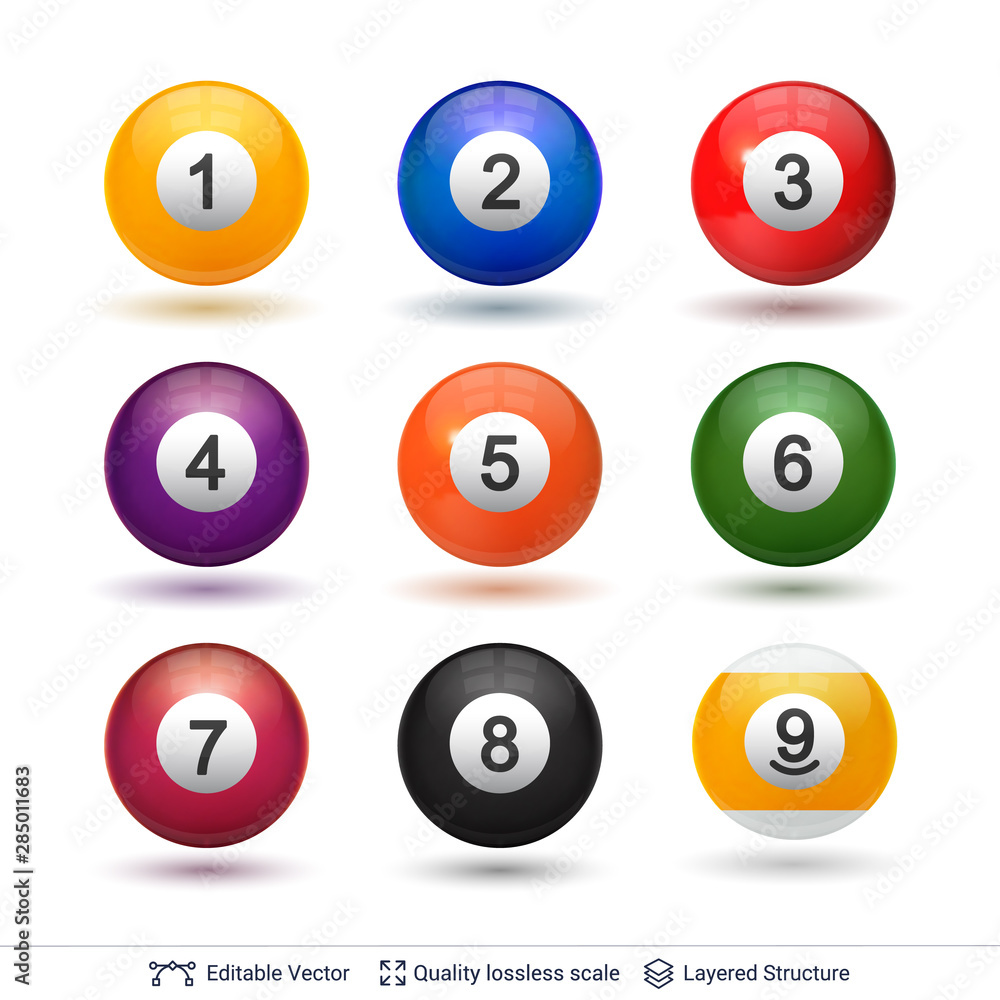 Set of colorful billiard snooker pool balls. Set of colorful billiard snooker pool balls.