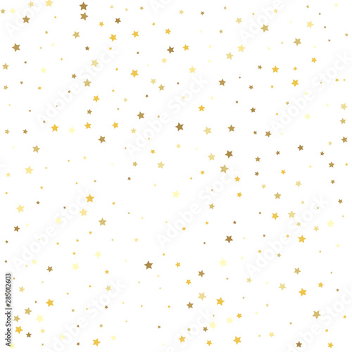 Christmas stars background vector, flying gold sparkles confetti. Shiny background.