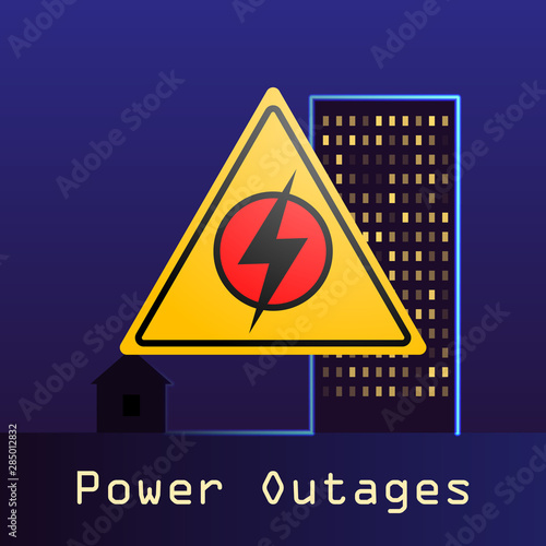 Power outage, logo on a city background. Vector illustration.