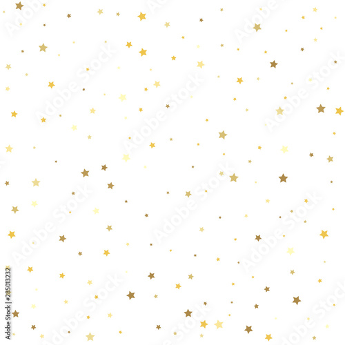 Falling golden abstract decoration for party, birthday celebrate, anniversary or event, festive. Christmas stars background vector, flying gold sparkles confetti.