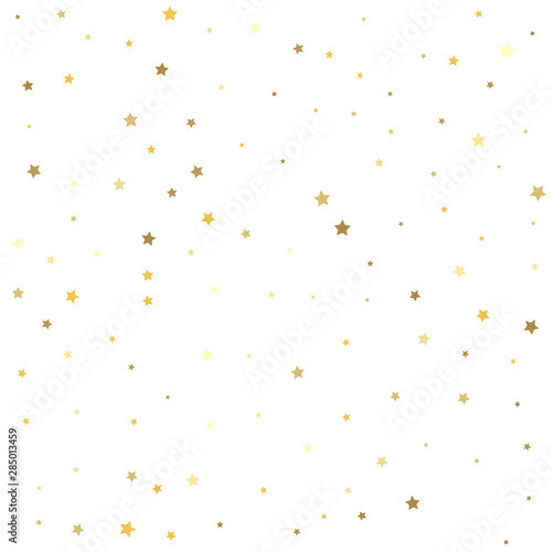 Confetti celebration. Gold flying stars confetti magic cosmic christmas vector.