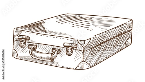 Briefcase or suitcase, luggage or bag, retro accessory isolated sketch