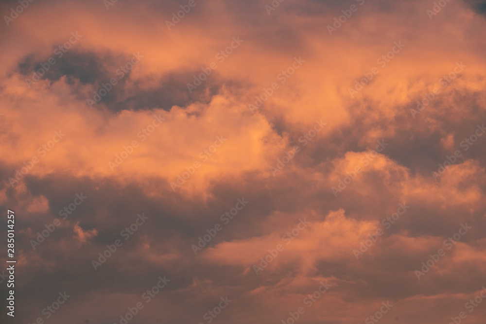 Sky at sunrise. Skyscape with bright pink clouds