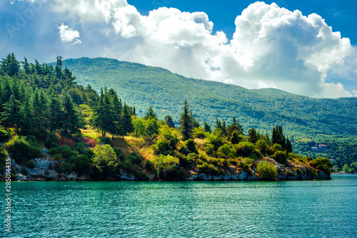 North macedonia. Ohrid. Hills and mountains with forest beside Ohrid lake photo