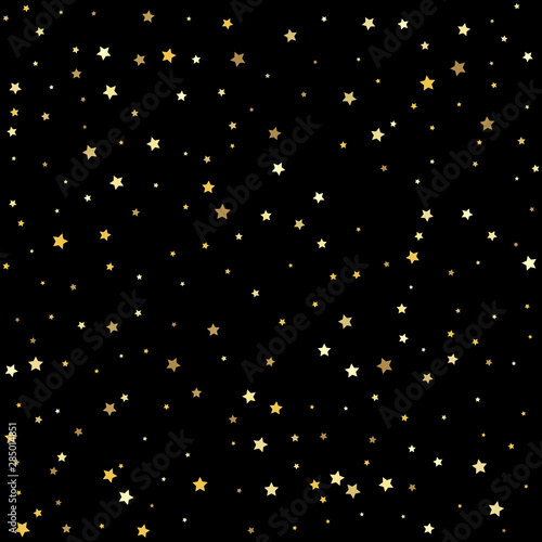 Gold stars. Christmas stars background vector, flying gold sparkles confetti.