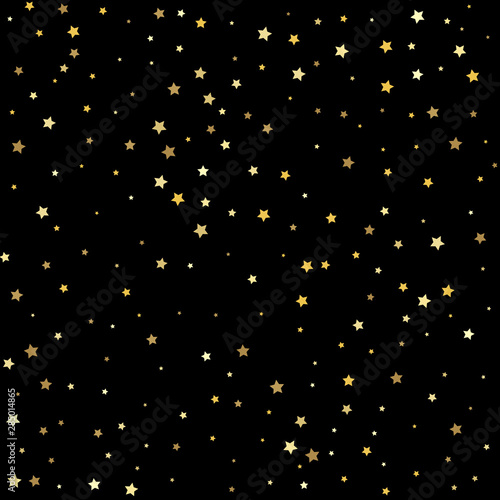 Gold flying stars confetti magic cosmic christmas vector. Shiny background.