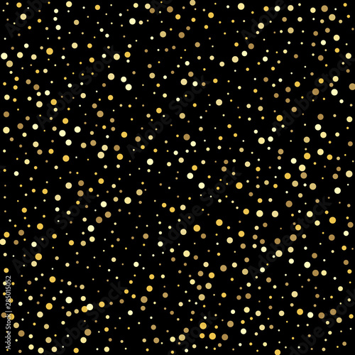 Gold dots on a white background. Abstract pattern of random falling gold dots.