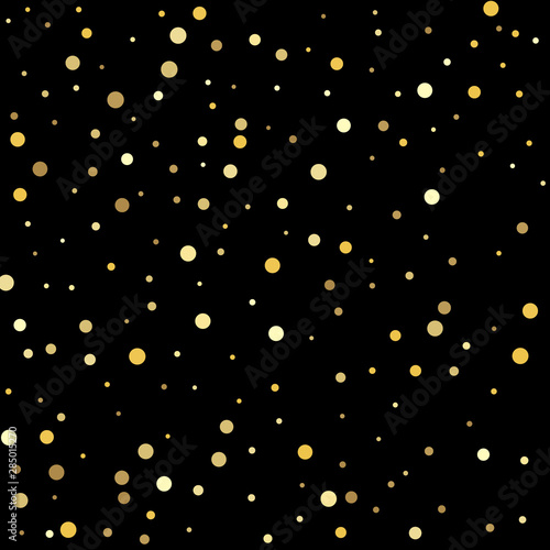 Confetti cover from gold dots. Shiny background.