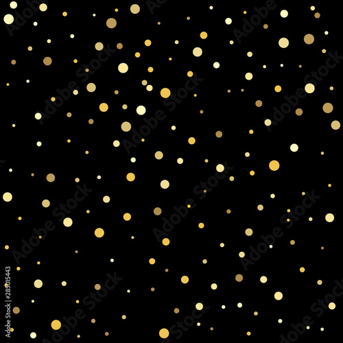 Gold flying dots confetti magic cosmic christmas vector. Abstract pattern of random falling gold dots.