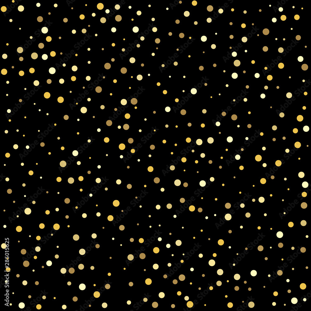 Gold flying dots confetti magic cosmic christmas vector. Christmas dots background vector, flying gold sparkles confetti.