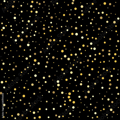 Abstract pattern of random falling gold dots. Golden dots on a square background.