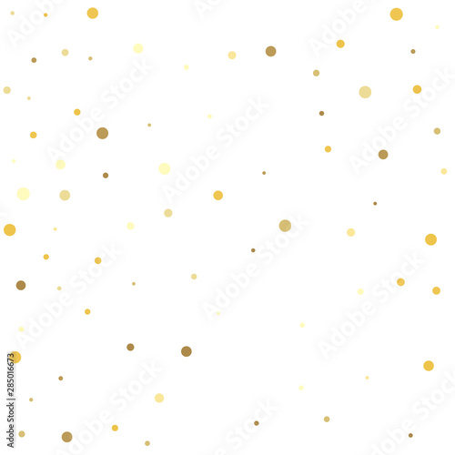 Gold flying dots confetti magic cosmic christmas vector. Sparkle tinsel elements celebration graphic design.