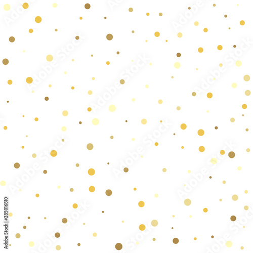 Confetti cover from gold dots. Texture of gold foil.