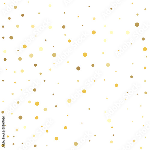 Gold flying dots confetti magic cosmic christmas vector. Gold dots.