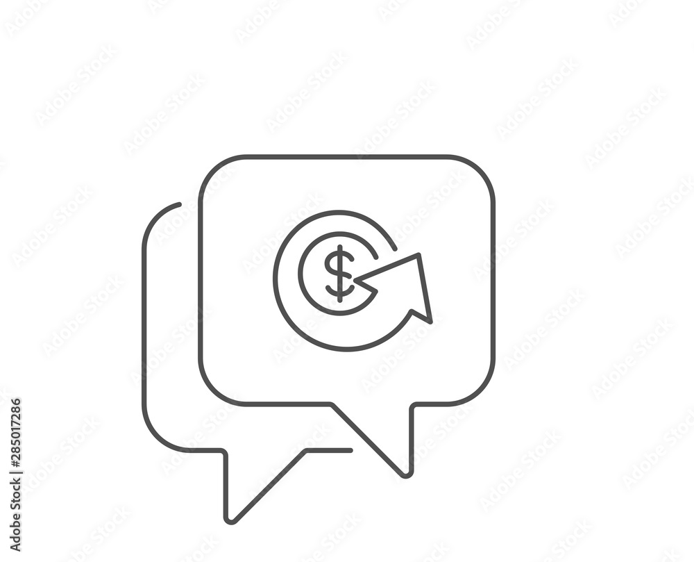 Dollar exchange line icon. Chat bubble design. Money refund sign. Cashback symbol. Outline concept. Thin line dollar exchange icon. Vector Dollar exchange line icon. Chat bubble design. Money refund sign. Cashback symbol. Outline concept. Thin line dollar exchange icon. Vector