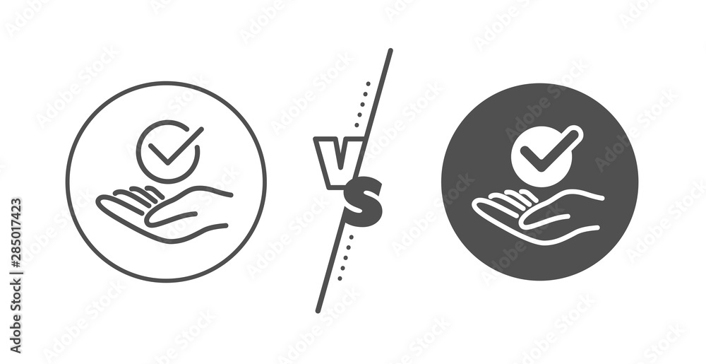 Accepted or confirmed sign. Versus concept. Approved line icon. Verified symbol. Line vs classic approved icon. Vector Accepted or confirmed sign. Versus concept. Approved line icon. Verified symbol. Line vs classic approved icon. Vector