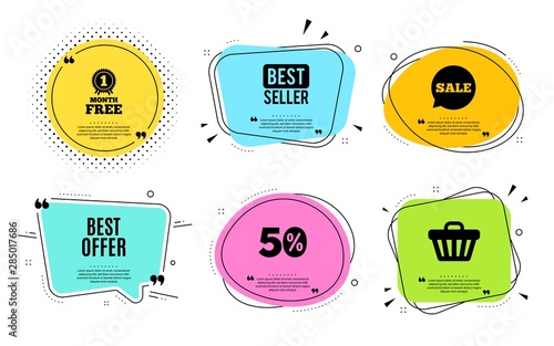 Best offer. Best seller, quote text. Special price Sale sign. Advertising Discounts symbol. Quotation bubble. Banner badge, texting quote boxes. Best offer text. Coupon offer. Vector