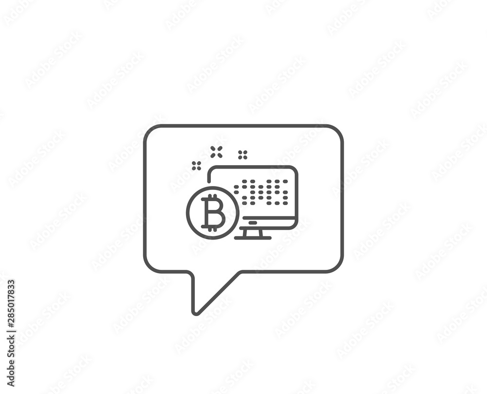 Bitcoin line icon. Chat bubble design. Cryptocurrency monitor sign. Crypto money symbol. Outline concept. Thin line bitcoin system icon. Vector Bitcoin line icon. Chat bubble design. Cryptocurrency monitor sign. Crypto money symbol. Outline concept. Thin line bitcoin system icon. Vector