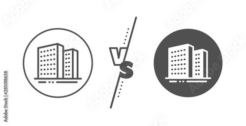 City apartments sign. Versus concept. Buildings line icon. Architecture building symbol. Line vs classic buildings icon. Vector