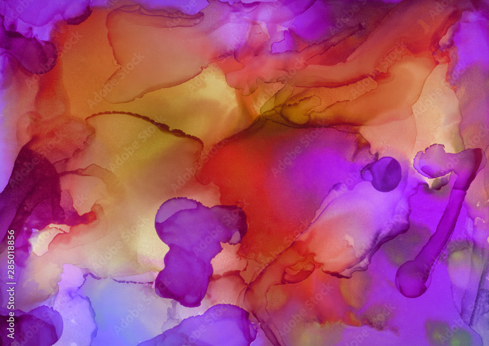 Colorful hand painted alcohol ink background. Abstract delicate texture. Contemporary wallpaper.