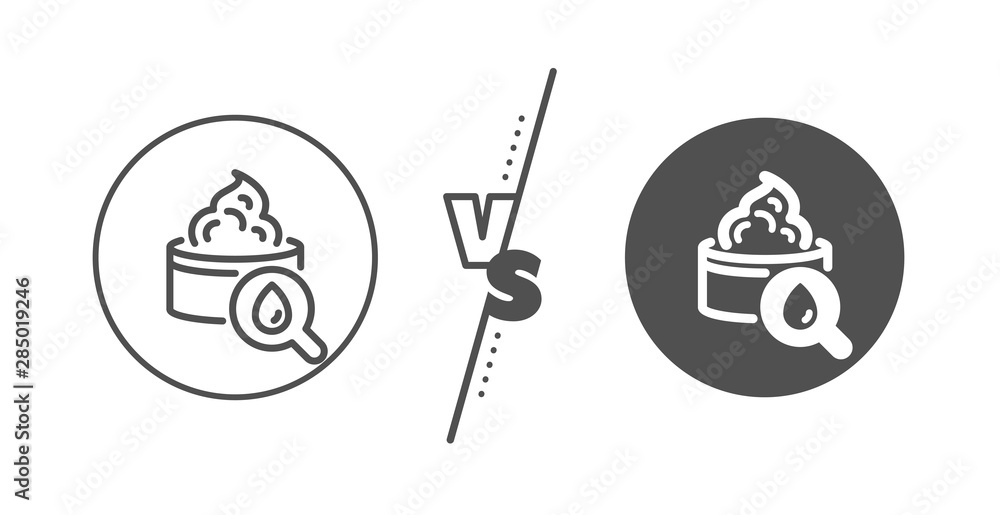 Skin care sign. Versus concept. Moisturizing face cream line icon. Cosmetic lotion symbol. Line vs classic moisturizing cream icon. Vector Skin care sign. Versus concept. Moisturizing face cream line icon. Cosmetic lotion symbol. Line vs classic moisturizing cream icon. Vector