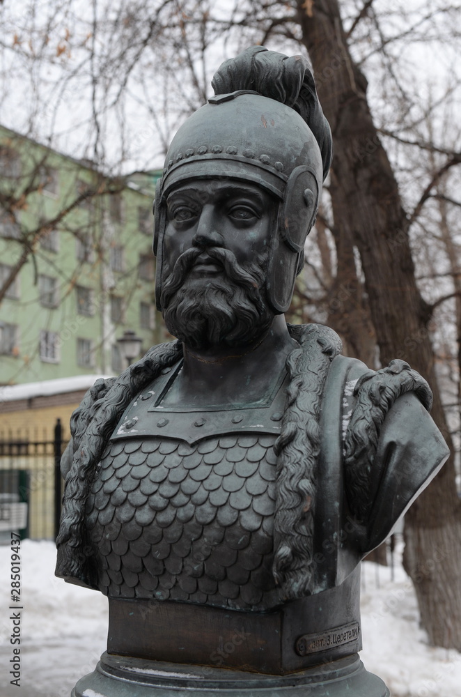 Bust of Grand Duke Oleg on the Avenue of the rulers of Russia in Moscow